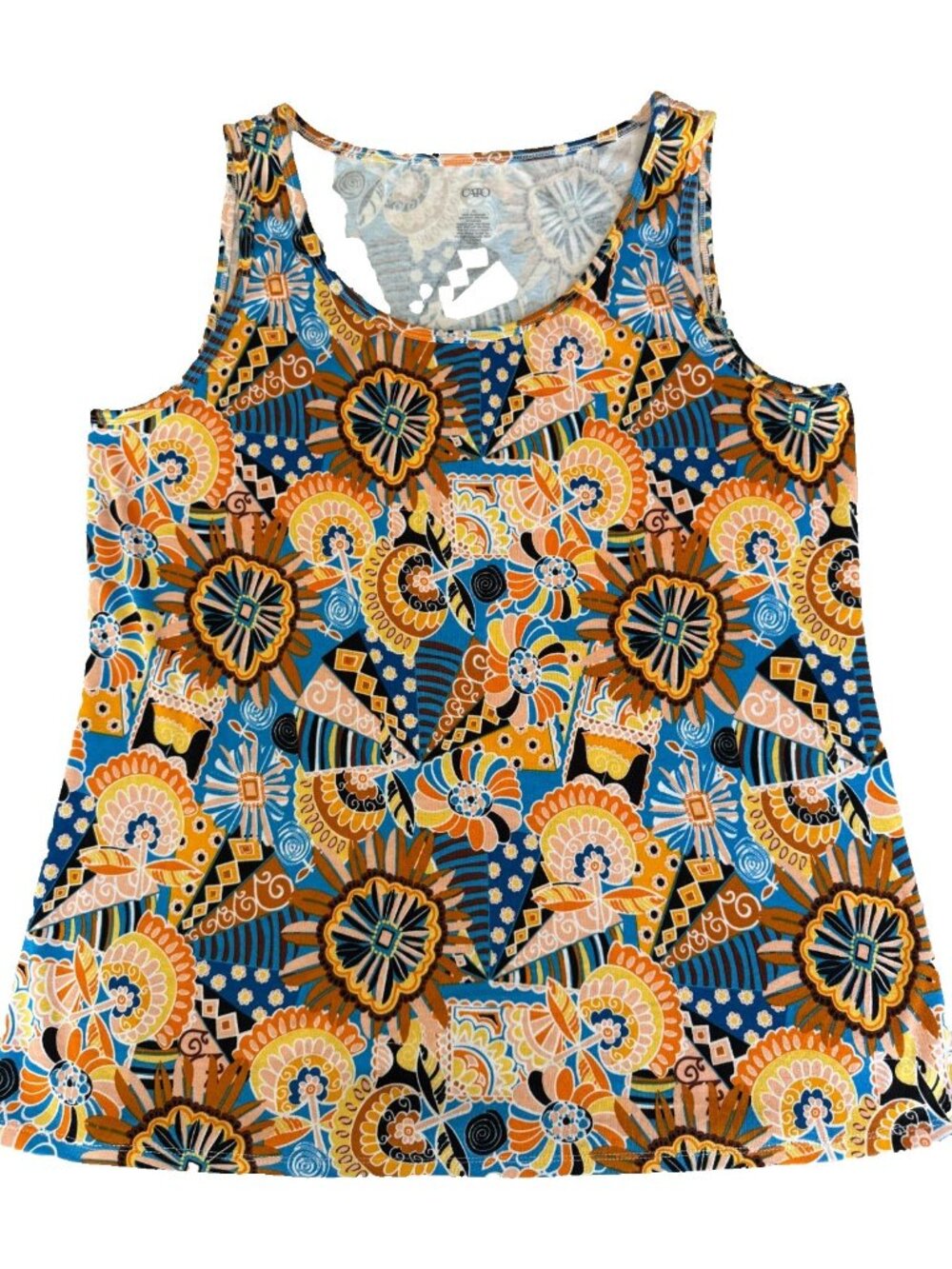 Cato Womens XL Tank Top Geometric Seashell Print Sleeveless Stretch Boho - Picture 3 of 5